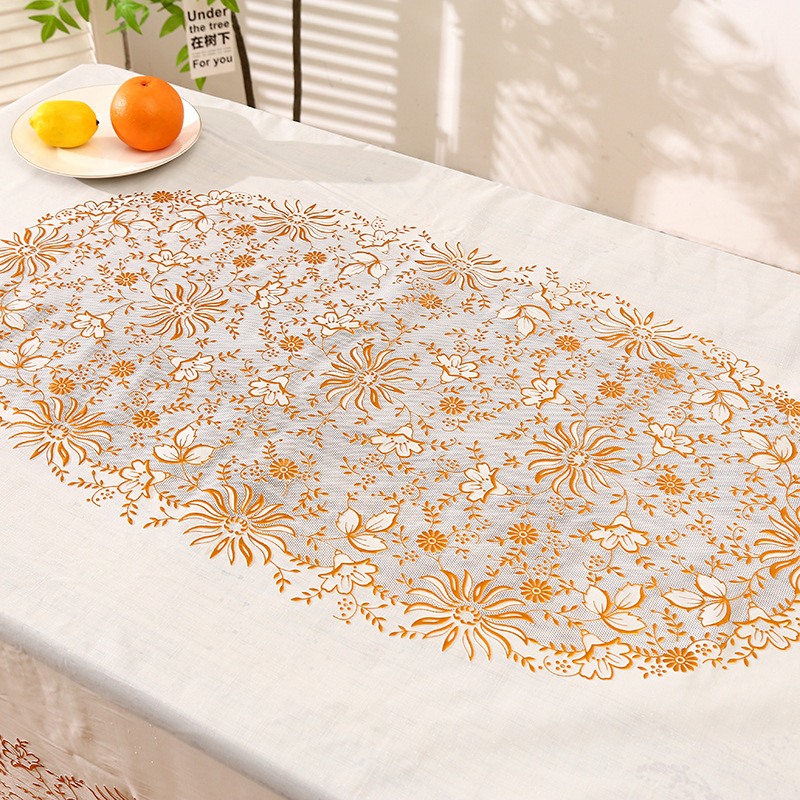 简约大气欧式花朵烫金长方形餐桌布茶几布防尘防油防烫跨境直供