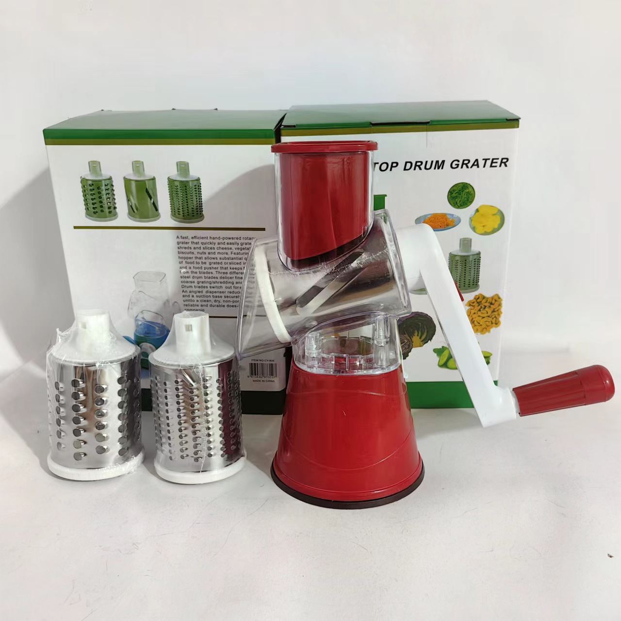 Cross-border multi-functional vegetable cutter, three-in-one kitchen hand-cranked drum vegetable cutter, grater, onion shred and slicing magic tool Item Picture