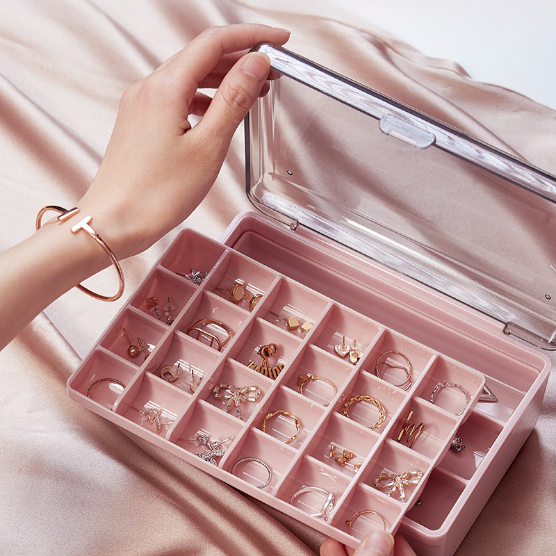 首饰盒塑料加厚防尘便携饰品盒子多分格耳环戒指项链耳饰收纳盒