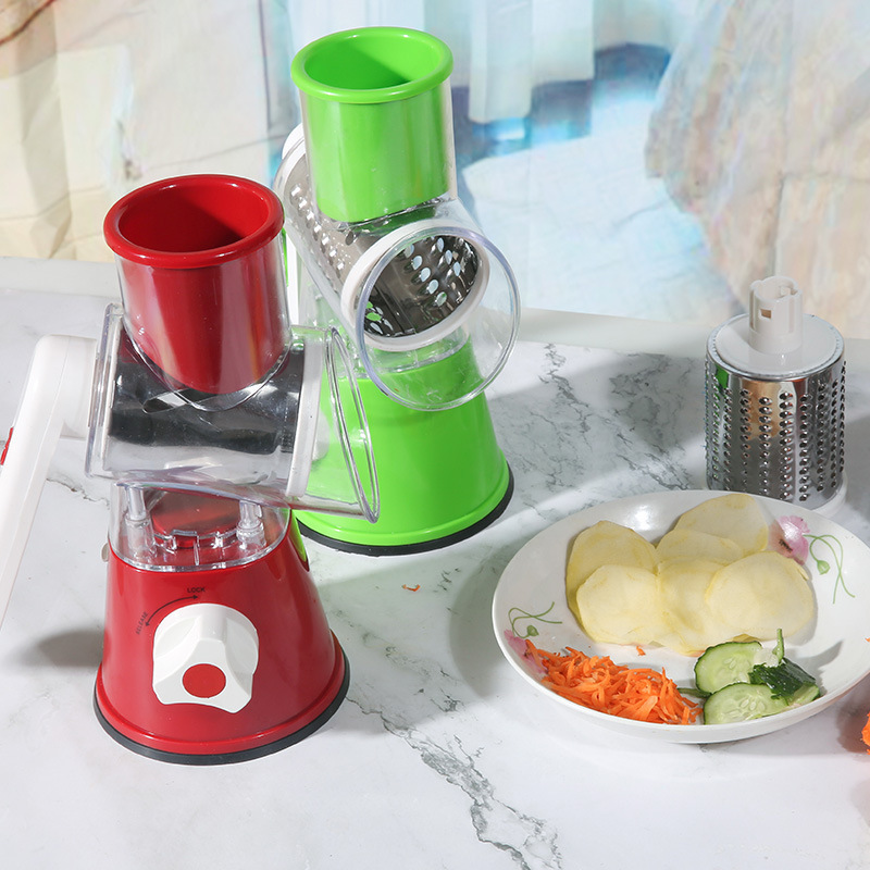 Cross-border multi-functional vegetable cutter, three-in-one kitchen hand-cranked drum vegetable cutter, grater, onion shred and slicing magic tool