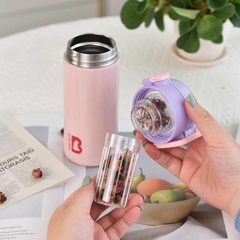 New minimalist insulated cup for girls with high appearance standards, food-grade material water cup with tea strainer, portable pop-up lid cup Specification image