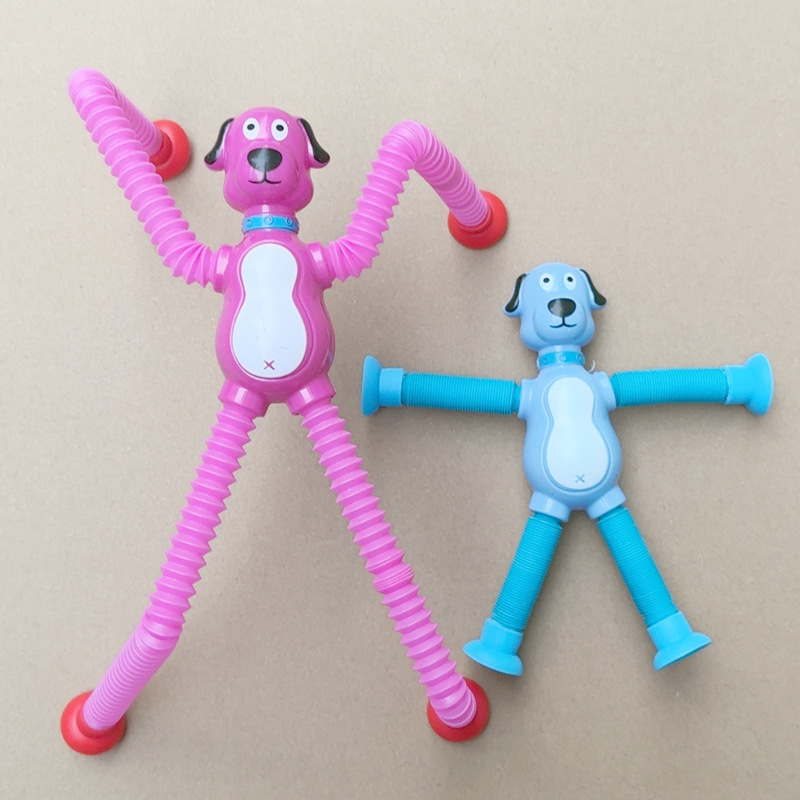 新款沙皮狗伸缩管吸盘玩具百变造型拉伸管沙皮狗亲子互动解压玩具