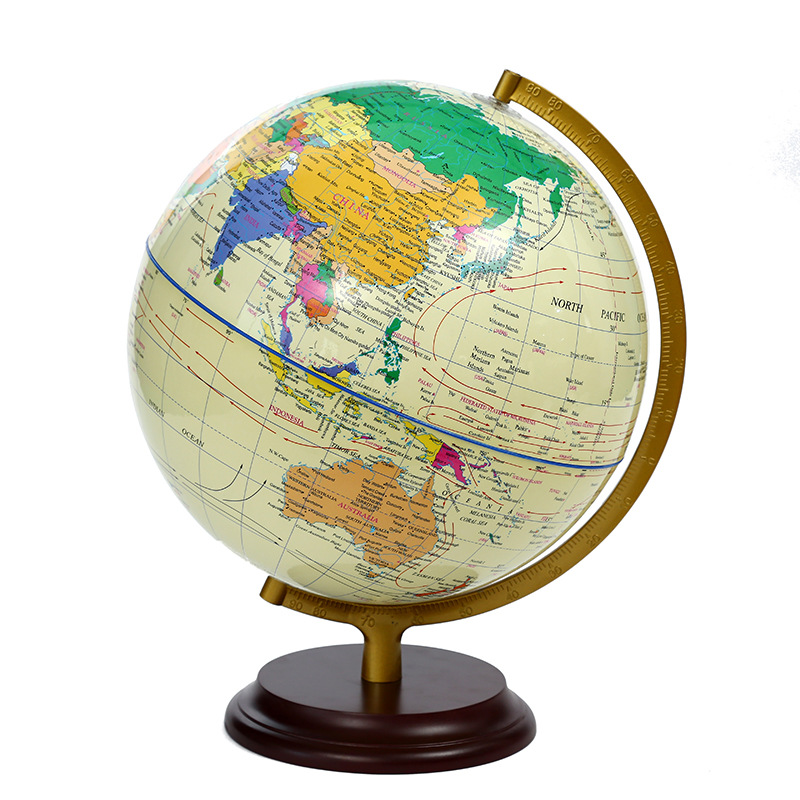 Jingfeng English black color golden Ruler wooden base globe, student geography learning stationery, birthday gift, handicrafts and ornaments details Picture