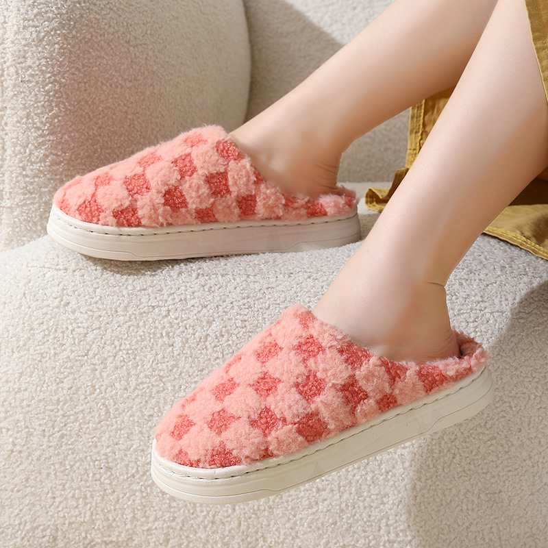 Couple cotton slippers: Women's thick-soled warm and anti-slip home slippers, men's autumn and winter indoor home anti-slip soft-soled postpartum shoes Specification drawing