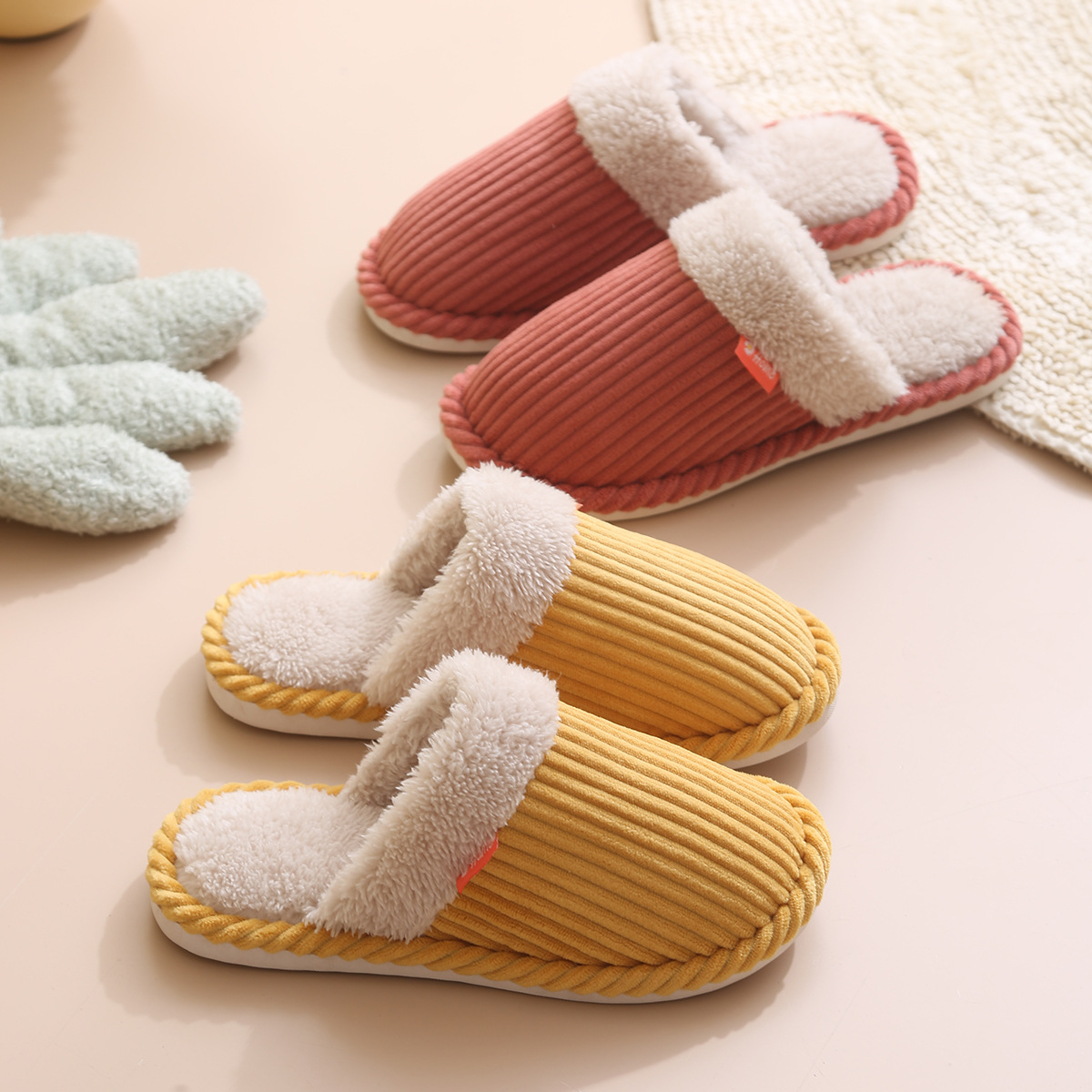New thick-soled slippers for couples, men and women, autumn and winter home, indoor household, plush cotton slippers manufacturer wholesale cross-border Specification drawing