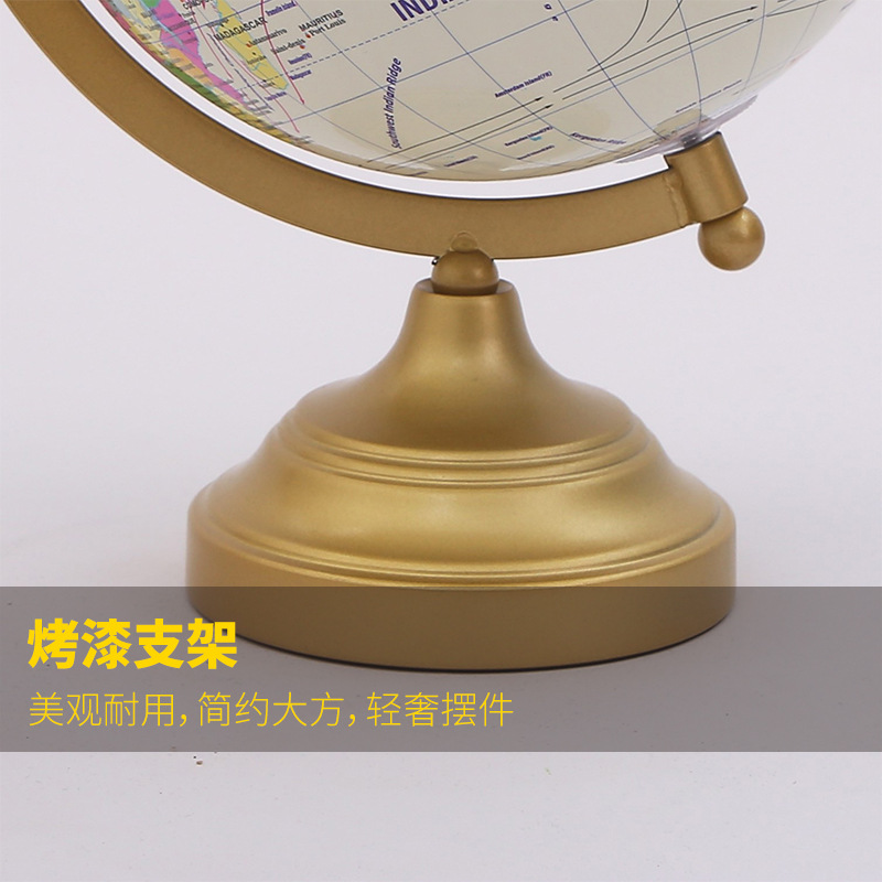 Creative retro wooden base globe, a high-definition geographical office display and teaching equipment for living room and study