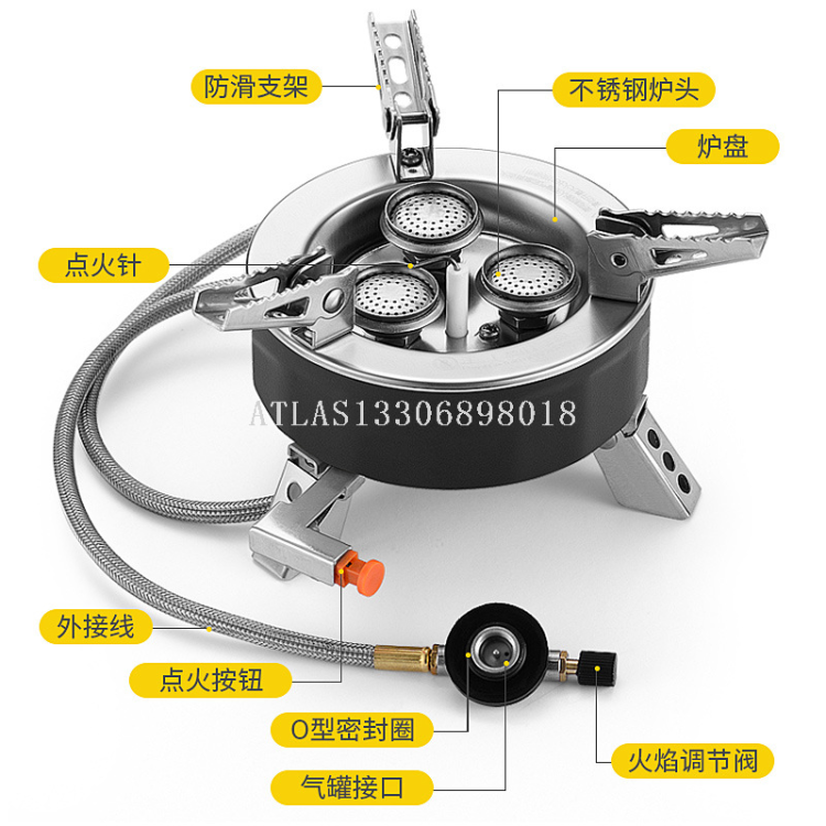Outdoor five-star fierce stove, seven-star stove, three-head stove, portable camping stove, gas, high-altitude liquefied gas, gas stove Specification image