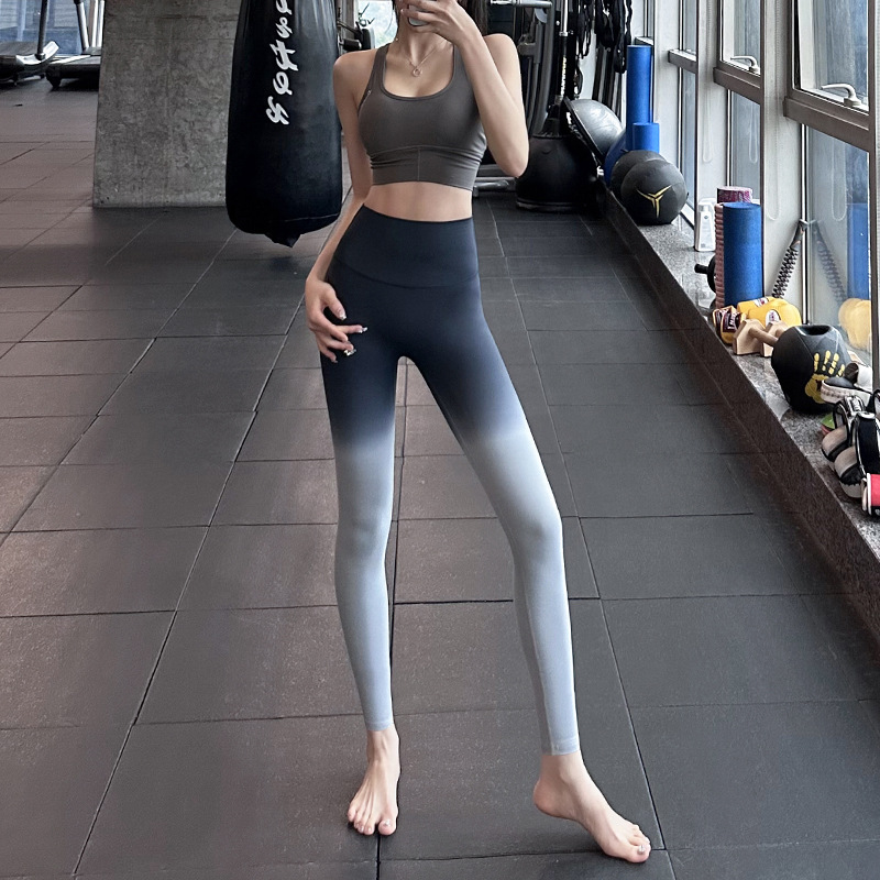 瑜伽裤女紧身高级感渐变色高腰无尴尬线裸感弹力收腹健身裤