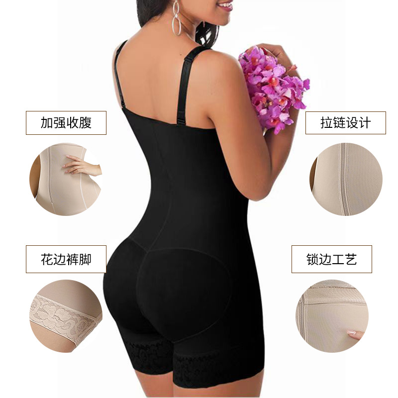 厂家直销欧美跨境新款高腰塑身裤收腹提臀裤肩带拉链美体衣塑身裤