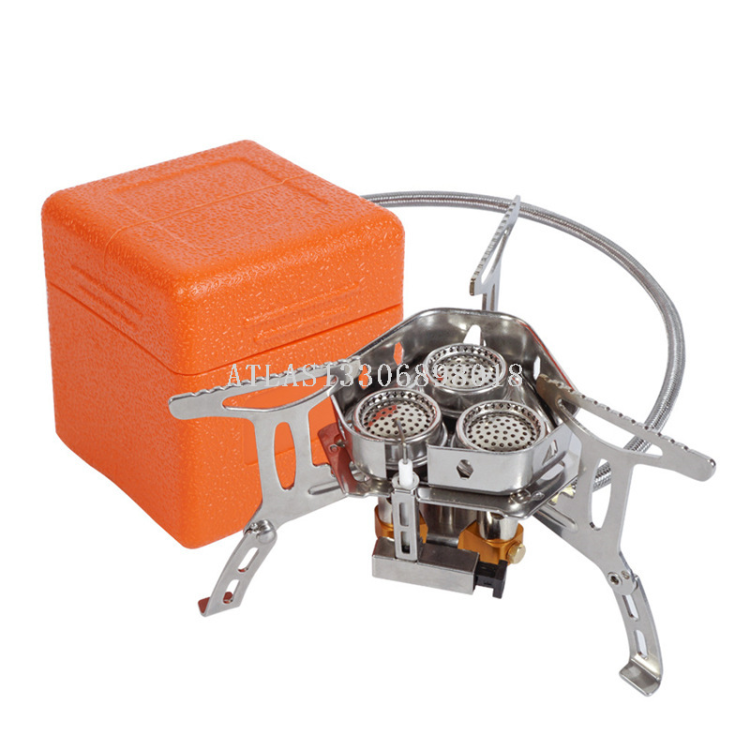 Outdoor portable three-head stove, barbecue, mountain climbing and camping windproof stove, camping fierce stove, gas stove, self-driving tour stove Specification image
