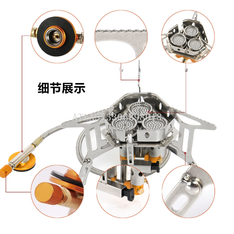 Outdoor portable three-head stove, barbecue, mountain climbing and camping windproof stove, camping fierce stove, gas stove, self-driving tour stove