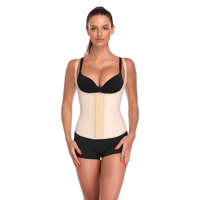 乳胶束腰光面束身衣25骨塑腰连体衣收腹吊带束胸背心latex corset细节图