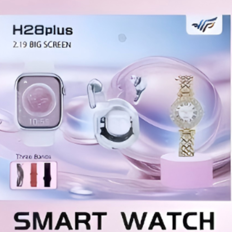 H28plus Smart Wireless Bluetooth Watch Black, Orange and Silver multi-color wristband combination set