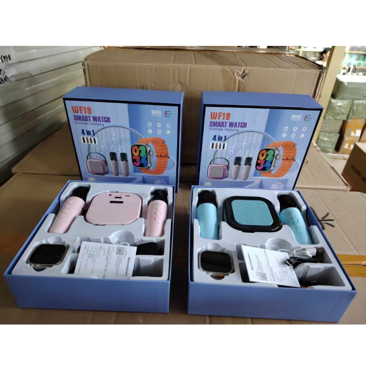 wf18 双麦蓝牙音响+蓝牙手表 粉蓝双色可选组合套装