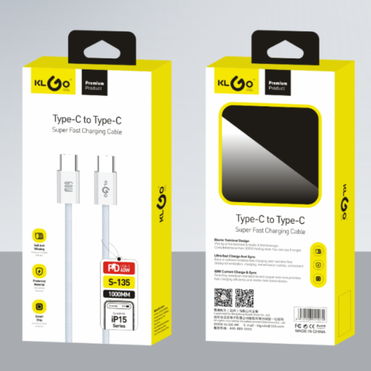 Cool for KLGO S-135 PD/60W TYPE-C TO TYPE-C Fast Charging Data Cable Specification image
