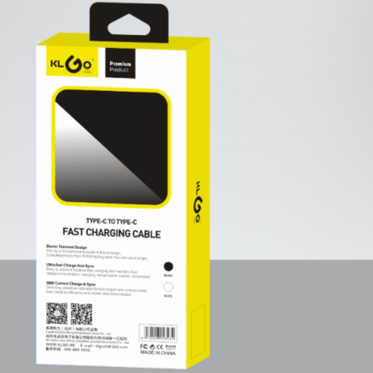 Cool for KLGO S-121 PD/66W TYPE-C TO TYPE-C Black and white optional fast charging data cable Specification image