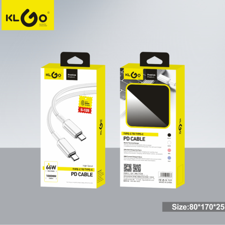 Cool for KLGO S-125 PD/66W TYPE-C TO TYPE-C Fast Charging Data Cable