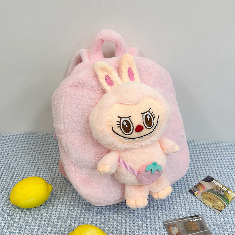 2025 Labab plush one-shoulder backpack cute cartoon soft cute cotton-filled longeared rabbit leisure student bag Item Picture