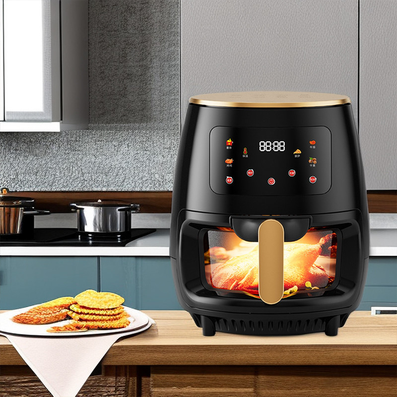 6升空气炸锅 LC触控屏玻璃透视智能大容量家用空气电炸锅源头