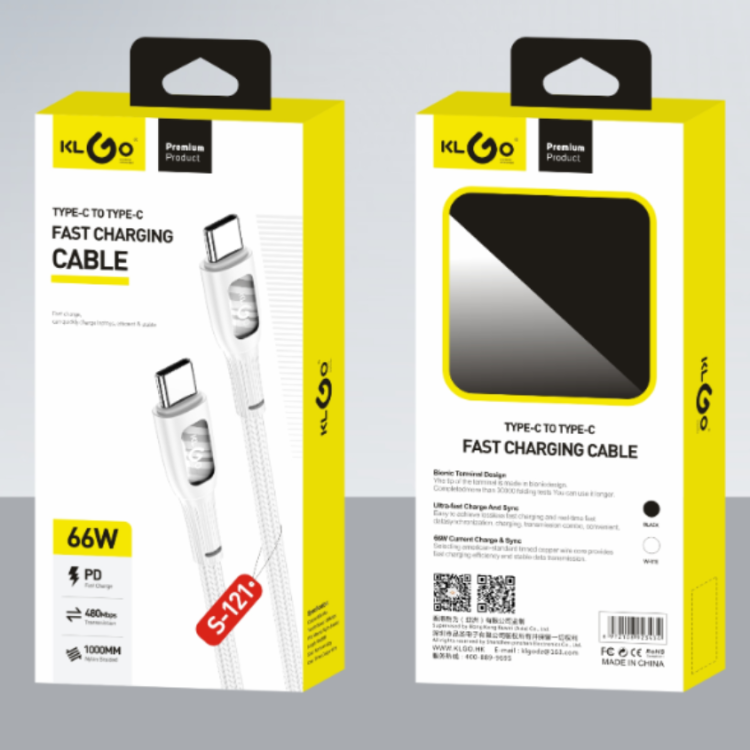 Cool for KLGO S-121 PD/66W TYPE-C TO TYPE-C Black and white optional fast charging data cable Application Scenario
