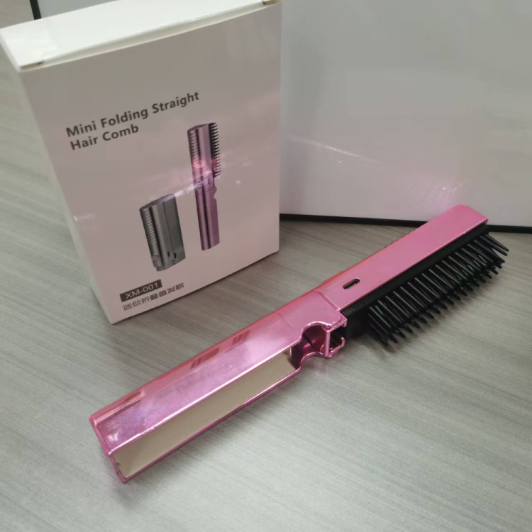 The dazzling pink mini folding straight hair comb is easy to put in a bag Specification image