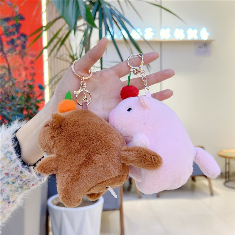 Tail will turn Capibala keychain action figure doll plush animal toy capybara pendant cute gift details Picture