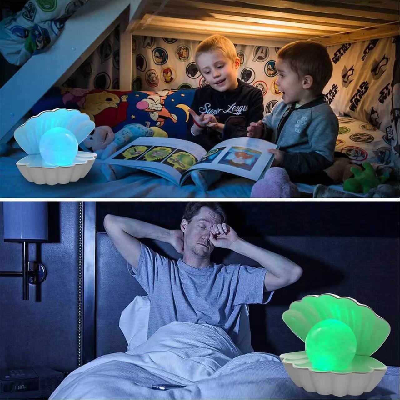 跨境现货少女心梦幻创意贝壳小夜灯卧室床头灯珍珠贝壳灯桌面摆件