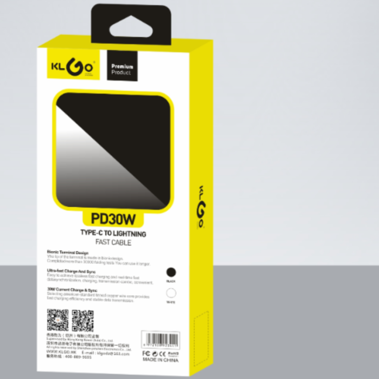 Cool for KLGO PD/100W TYPE-C TO TYPE-C black and white dual-color optional fast charging data cable Specification image