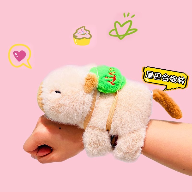 Cartoon string tail wagging backpack capybara plush pop ring children's turtle Kapibala bracelet doll gift details Picture