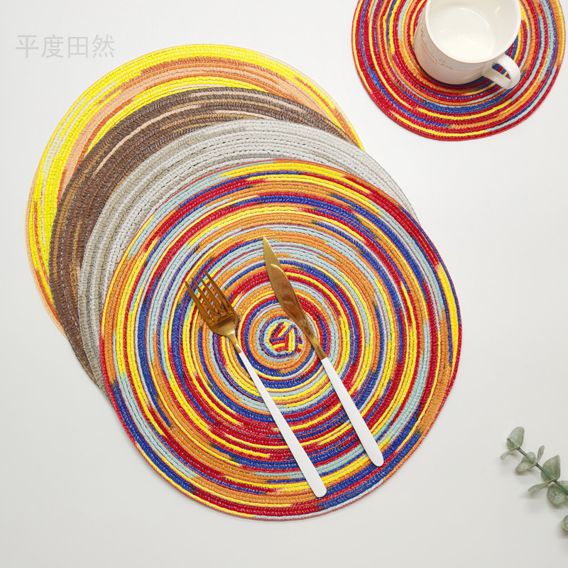 北欧简约圆形餐垫苎麻棉纱编织餐桌隔热垫西餐厅盘垫拍摄道具杯垫