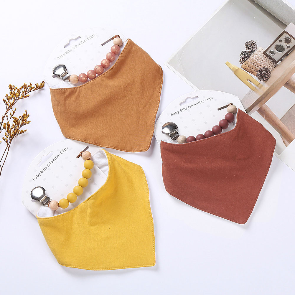 Baby pacifier chain Teether pacifier with cotton triangle towel Children's saliva pocket silicone pacifier chain set full figure