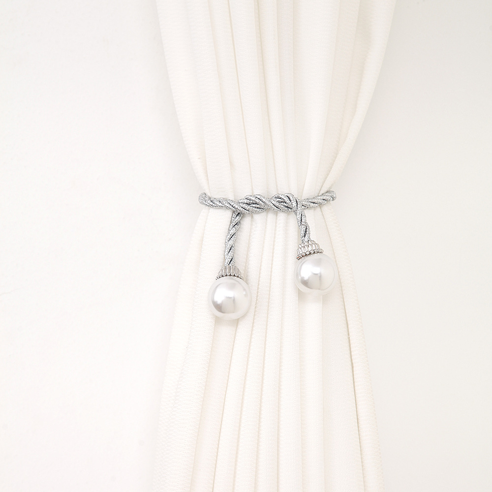 免打孔 简约 金属绳子打结珍珠窗帘绑带可调节窗帘扣窗帘夹批发