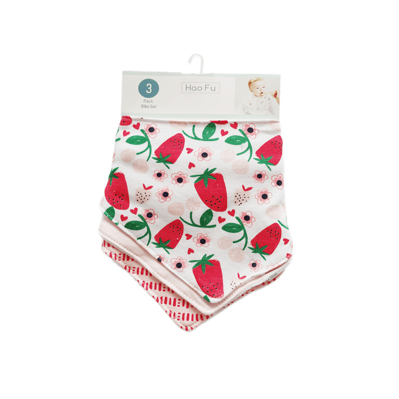 婴幼儿卡通三角巾口水巾围兜围嘴棉质男宝女宝款3条一挂装