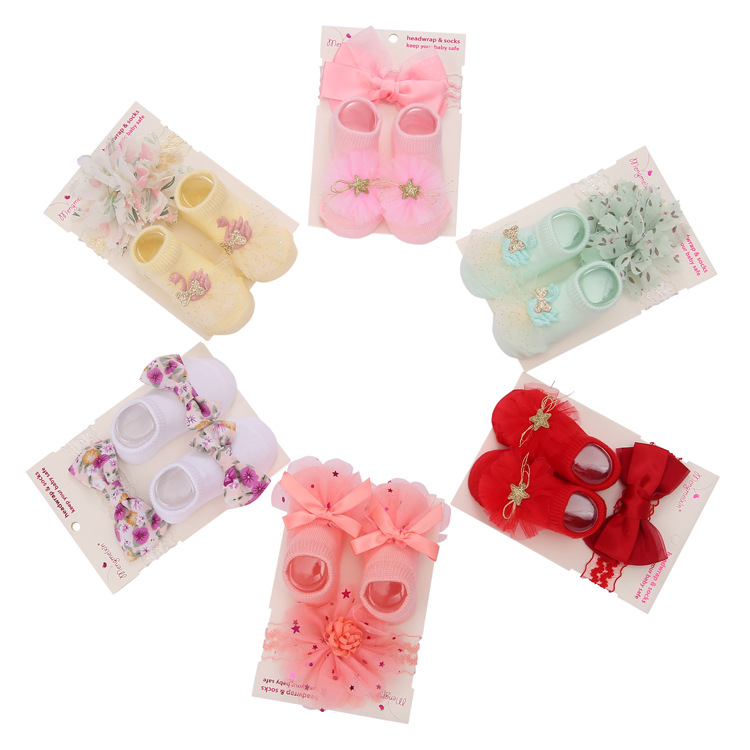 Foreign trade bow mesh European and American baby socks cross-border candy princess cute children's socks headband set Application Scenario
