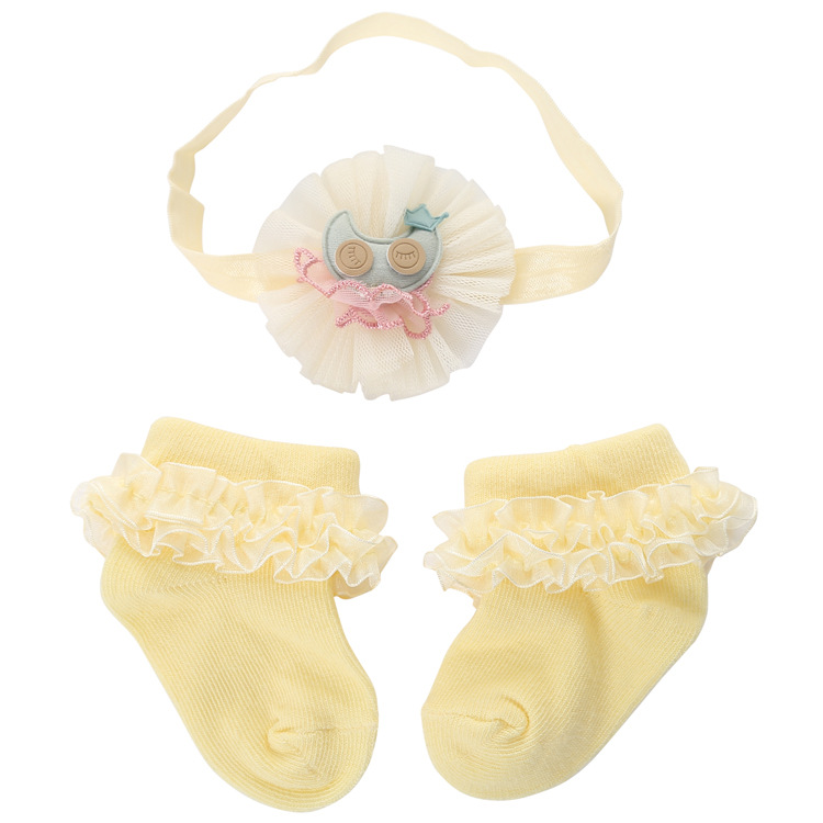 New bow Princess Lace Lace baby socks mesh cute cartoon baby socks headband set Specification drawing