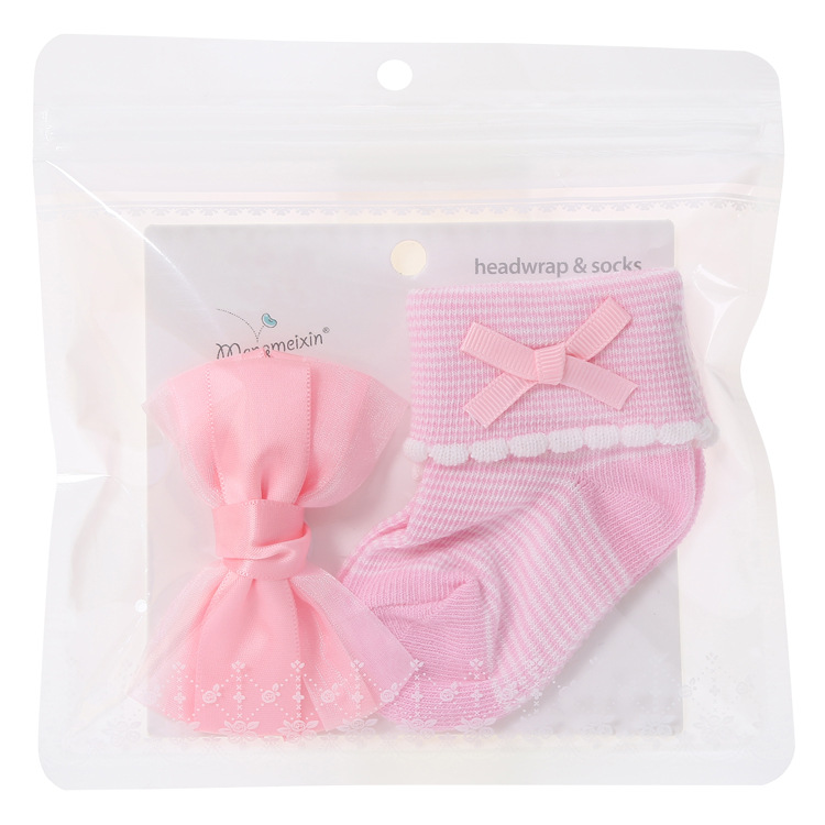 New bow Princess Lace Lace baby socks mesh cute cartoon baby socks headband set full figure