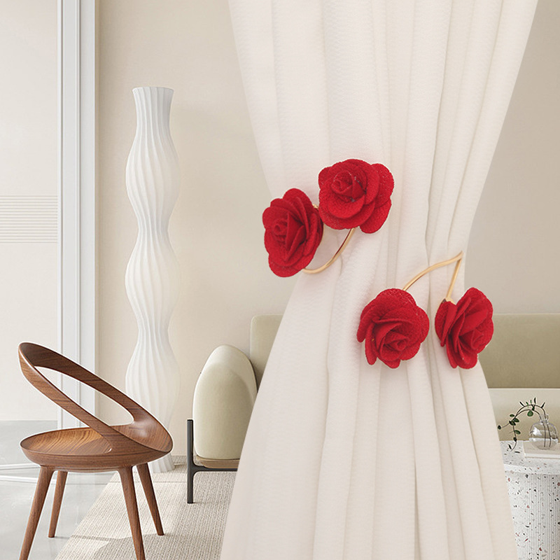 简约金属布艺花朵小花窗帘扣窗帘绑带弹簧自动收紧窗帘夹厂家批发