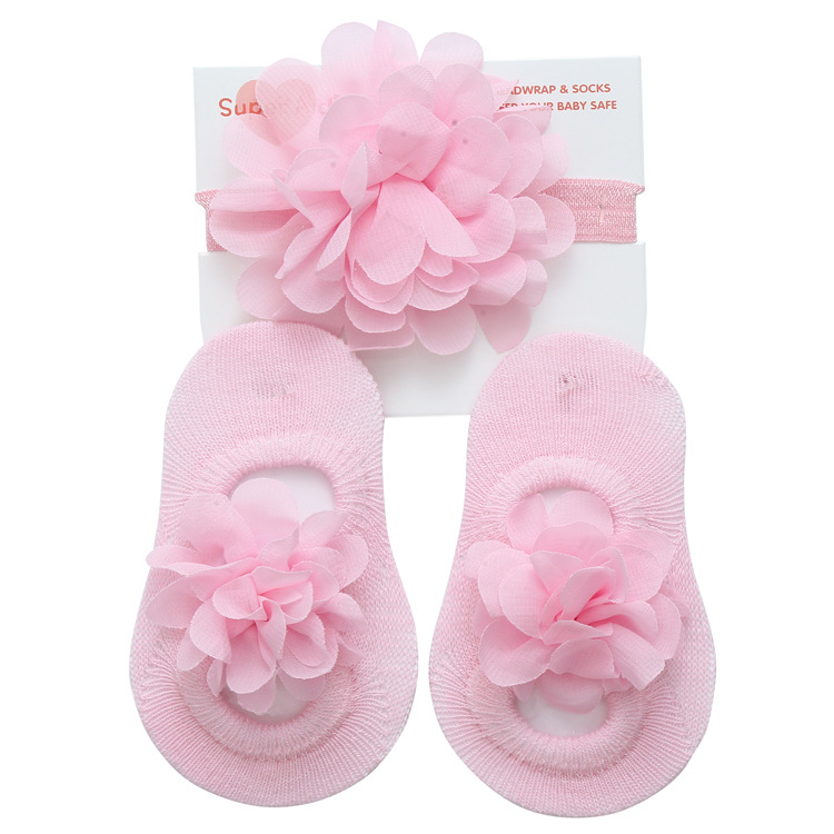 Cross-border Breathable Princess Solid Color baby socks Cute bow candy children's socks headband set details Picture