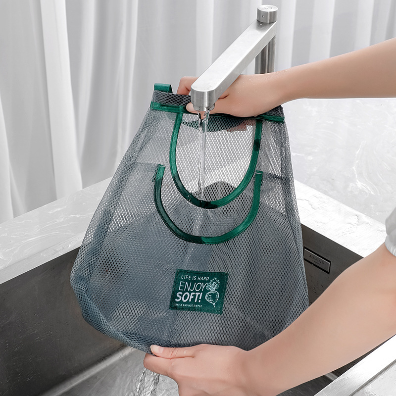 Kitchen multi-functional wall hanging fruit and vegetable storage bag ginger garlic storage net bag portable double-layer storage bag Specification drawing