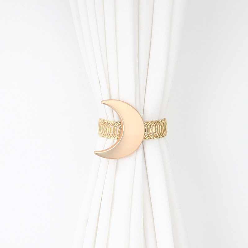 简约星星月亮金属窗帘扣窗帘绑带弹簧自动收紧窗帘夹厂家批发