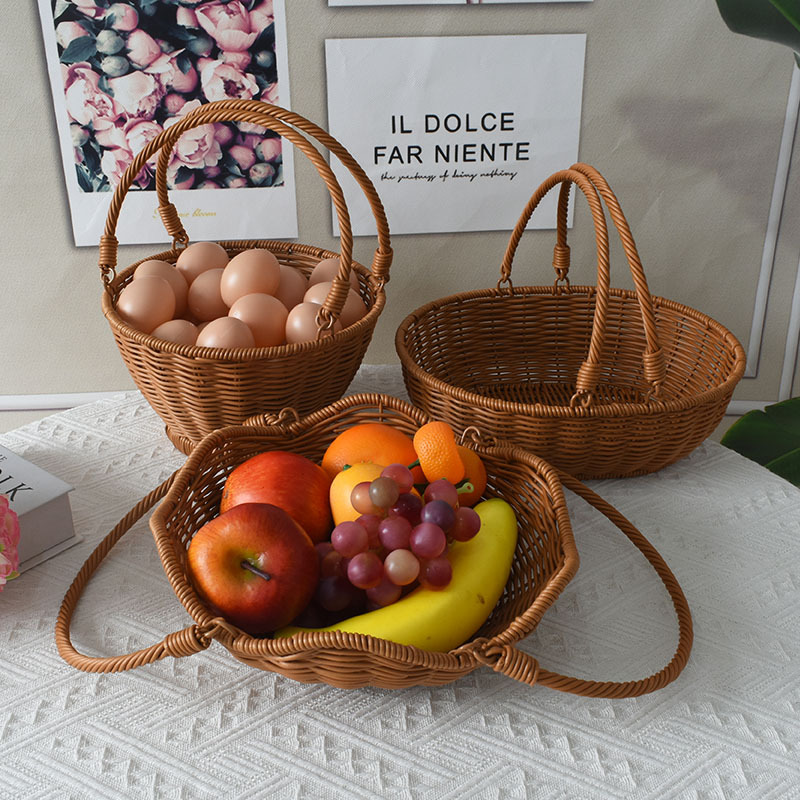 手工仿藤编织手提梅花篮家用收纳筐户外野餐篮子果蔬篮采摘提篮子