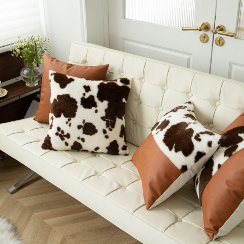 严选跨境奶牛毛绒抱枕套汽车靠枕沙发靠垫客厅含芯枕套抱枕组合