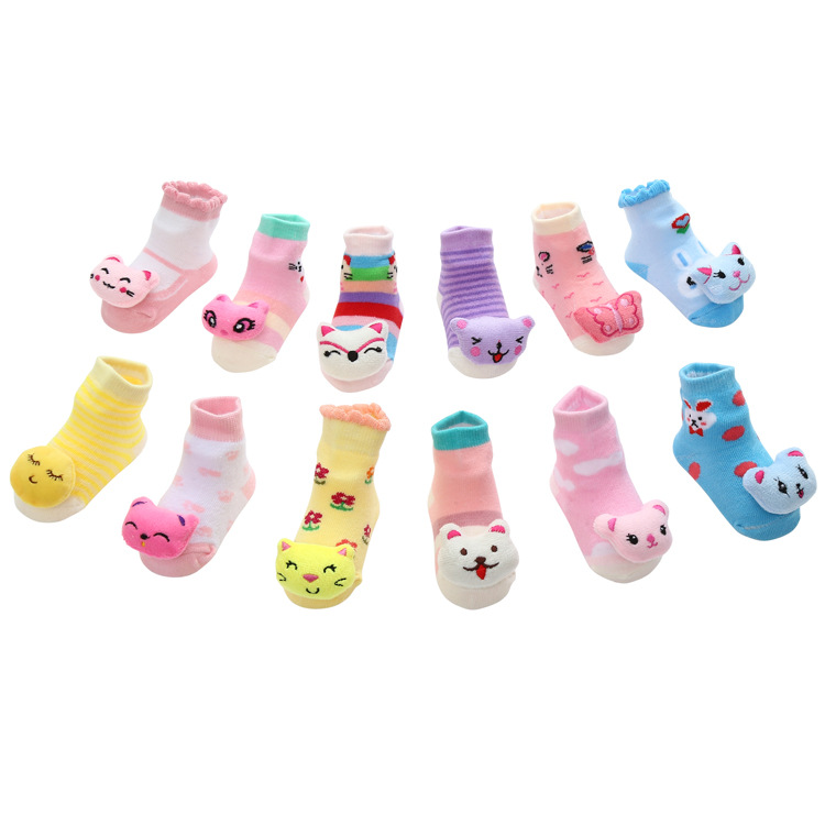 New cartoon cute three-dimensional doll baby socks cross-border breathable striped polka dot newborn socks wholesale Specification drawing