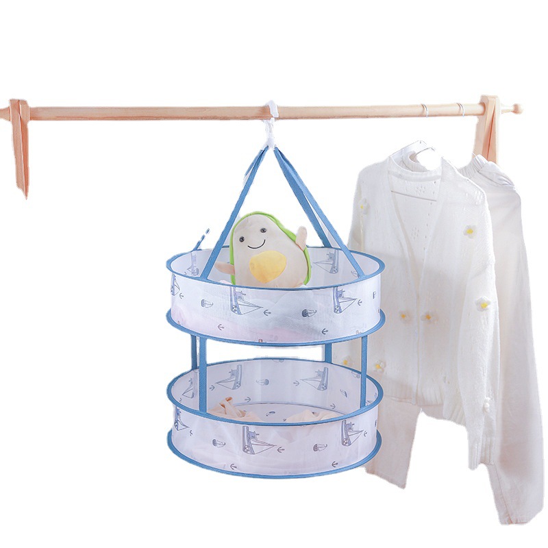Printed folding drying basket balcony multi-functional drying clothes magic windproof drying basket drying net anti-deformation household Application Scenario