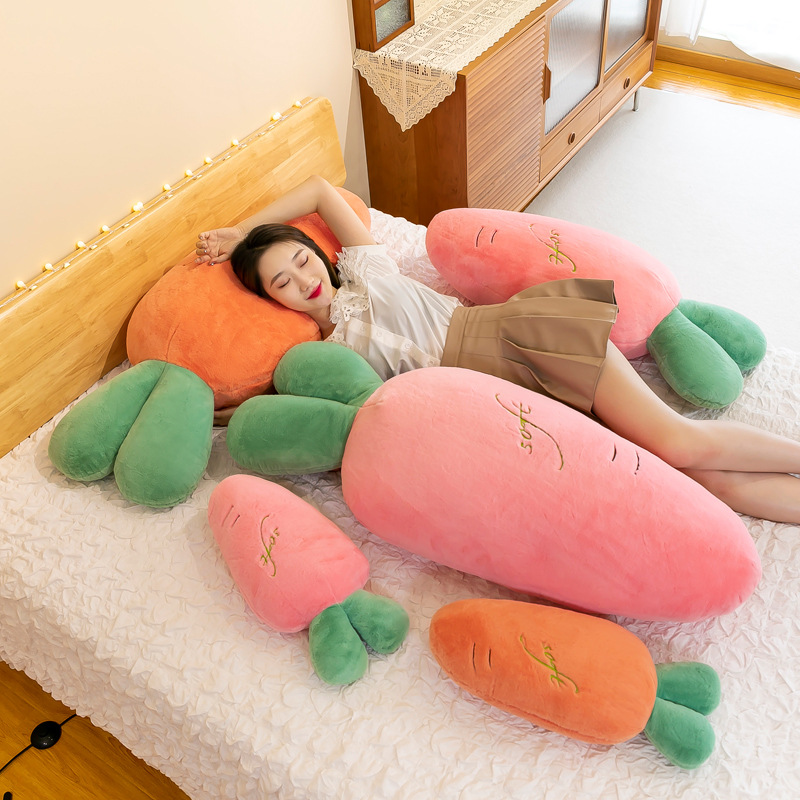 Carrot throw pillow, plush toy, simulated rabbit fur doll, girl doll, large radish doll, bed companion for sleeping details Picture