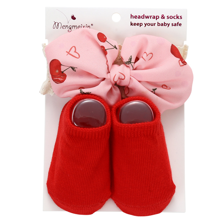 Bow Candy Cute children's socks wholesale cross-border solid color Princess baby socks headband set Item Picture