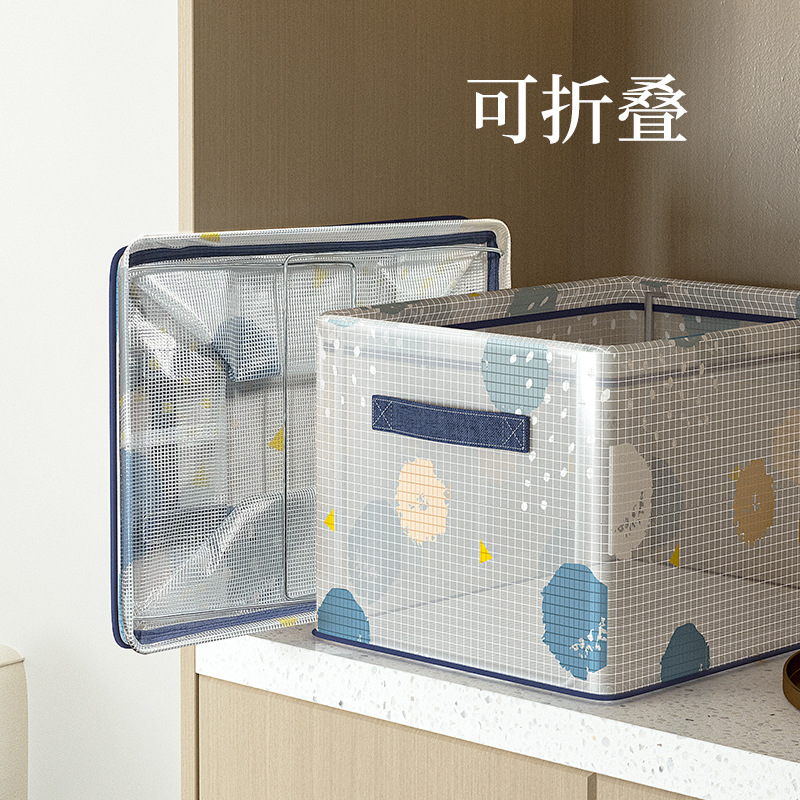 家用书本整理收纳盒可折叠杂物手提收纳筐PVC印花抽屉式收纳箱