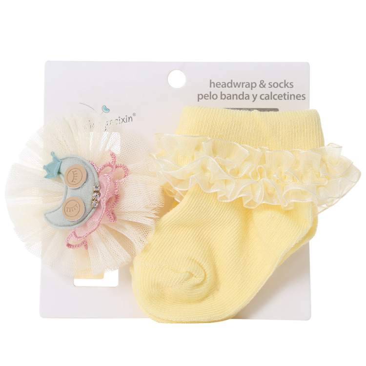New bow Princess Lace Lace baby socks mesh cute cartoon baby socks headband set details Picture