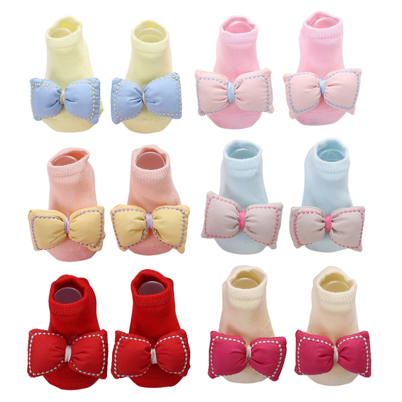 Cross-border princess cute bow baby socks foreign trade Europe and the United States non-slip glue baby socks hat set Specification drawing