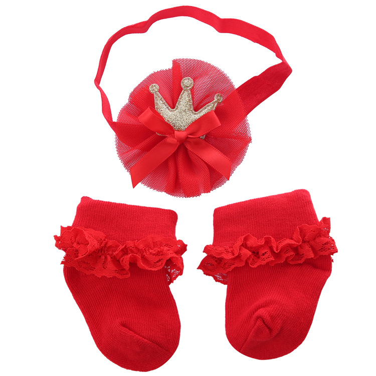 Foreign trade source Europe and the United States bow baby socks cute princess lace lace baby socks headband set Item Picture